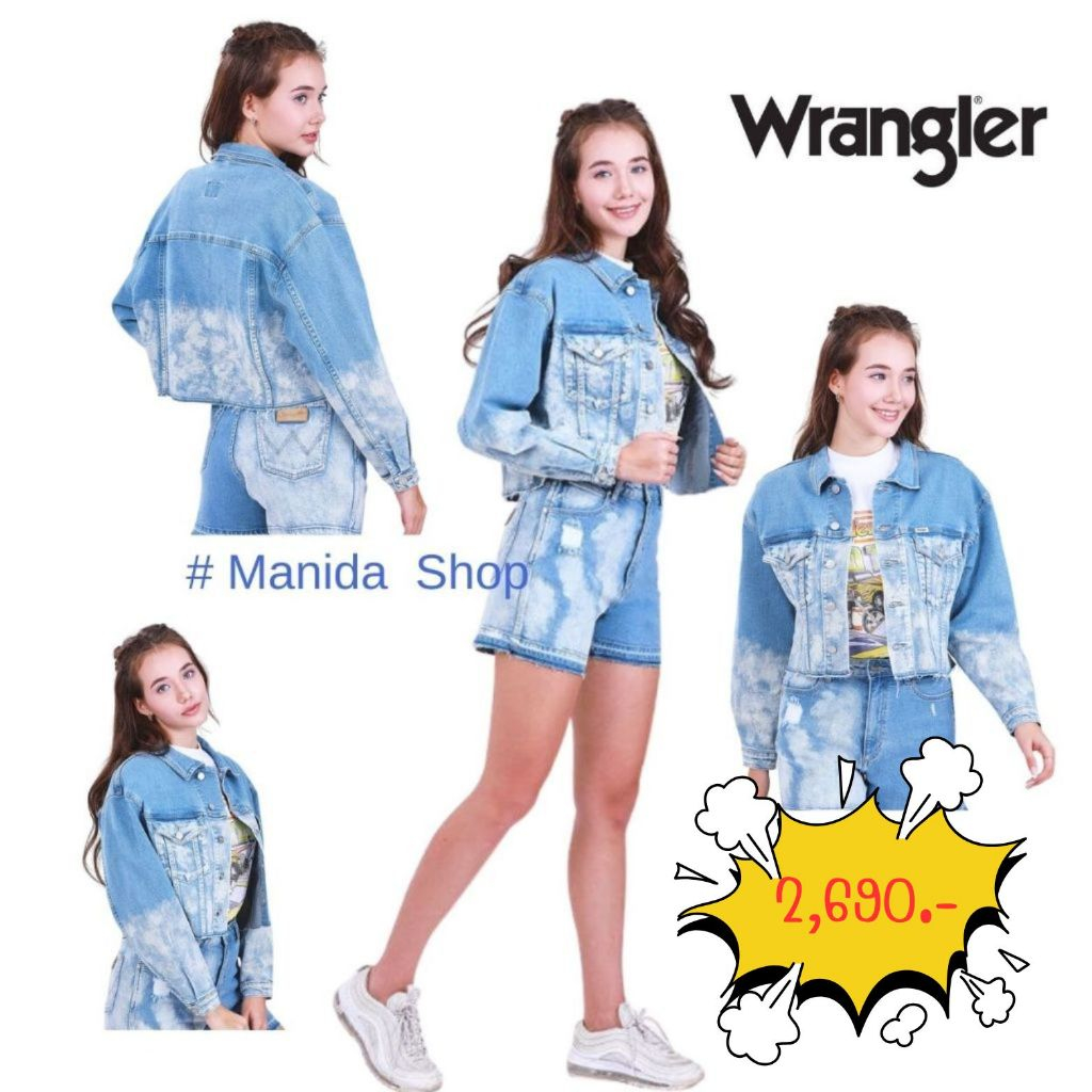 Wrangler แท้ รุ่น WR W142F103  เสื้อแจ๊คเก็ตยีนส์ฟอกสีสโนว์  สวย เท่ห์  ดีไซน์ให้กระชับกับรูปร่าง  ราคา 2,690 บาท