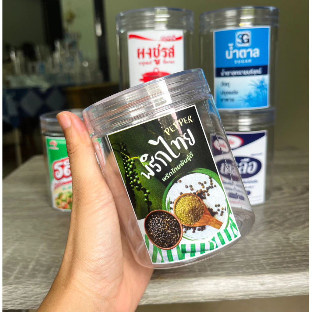 กระปุกใส่เครื่องปรุง+สติกเกอร์กันน้ำ (ฝาใส) ฝาเกลียว เนื้อ Food grade ขนาด 419 Ml thumbnail 8