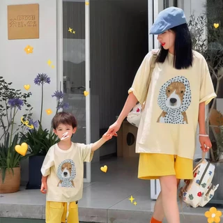 Yout-children ชุดครอบครัว แม่ t shirt เสื้อเด็ก cotton แขนสั้น เสื้อยืดคอกลมแฟชั่น ฤดูร้อน DOG 2025