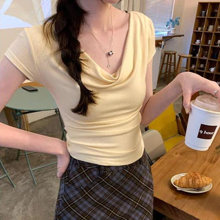 พร้อมส่งในไทย**เสื้อยืดแขนสั้นเปิดไหล่ เสื้อสีพื้นผู้หญิง ผ้านิ่มใส่สบาย Y236