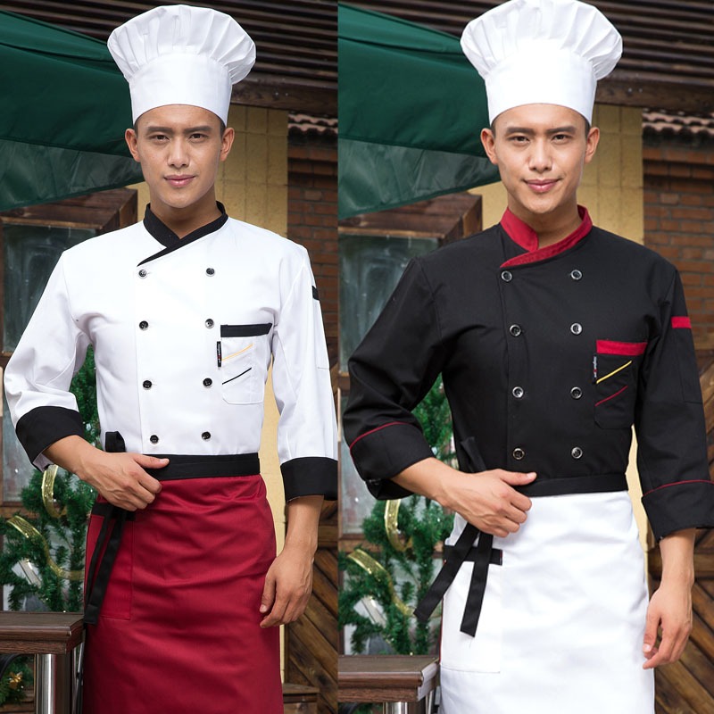 ชุดเชฟ เสื้อทำงาน แขนยาว สะดวกสบาย โรงแรม ร้านอาหาร โรงเรียน มีทั้งชายและหญิง ขาว / ดำ 【จัดส่งภายใน 24 ชั่วโมง】