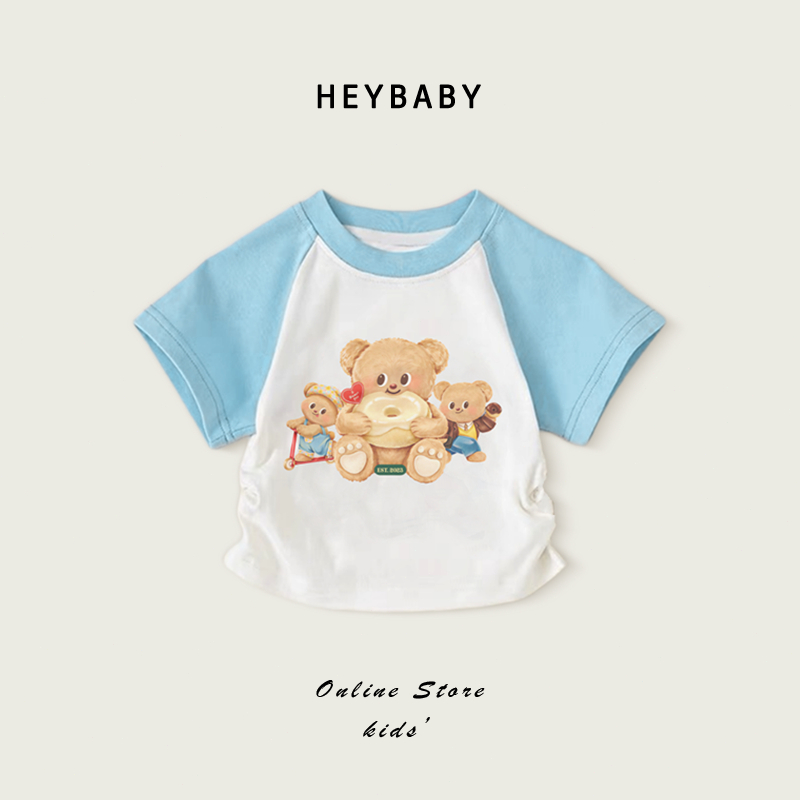 2-12 ปี พร้อมสต็อกเด็กเสื้อยืดแขนสั้นลําลองการ์ตูน Raglan แขนสั้นเด็กน่ารักพิมพ์สั้น T แฟชั่น All-Ma