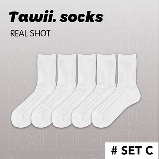 Tawii. ถุงเท้ายาว ถุงเท้าวิ่ง ถุงเท้าขาว ถุงเท้ากีฬา ฟรีไซส์ ผ้าฝ้าย100% Unisex