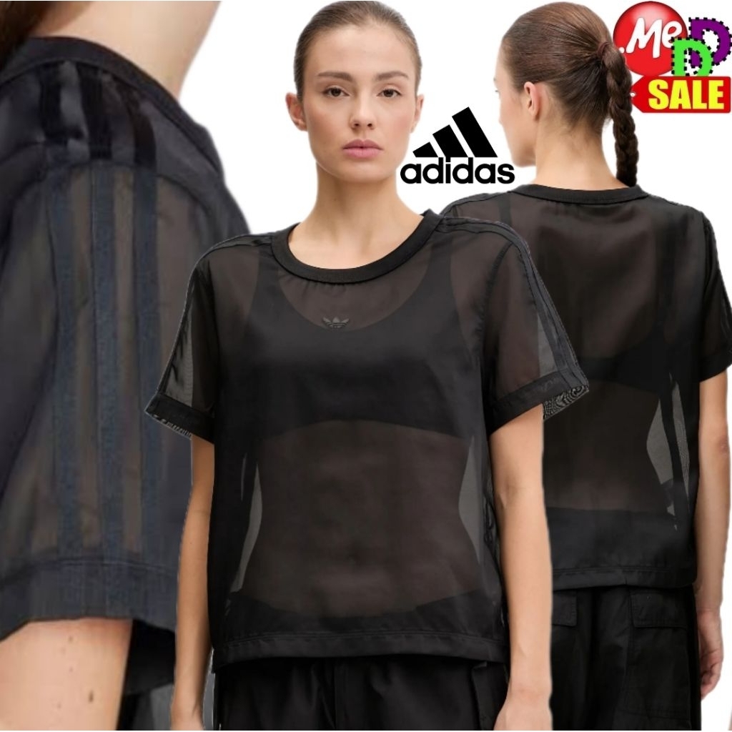 Adidas - ใหม่ เสื้อ กางเกง ผ้าโปร่ง ใส่เทรนนิ่ง/ลำลอง ซีทรู Adidas Adicolor Sheer 3-Stripes JN6132 J