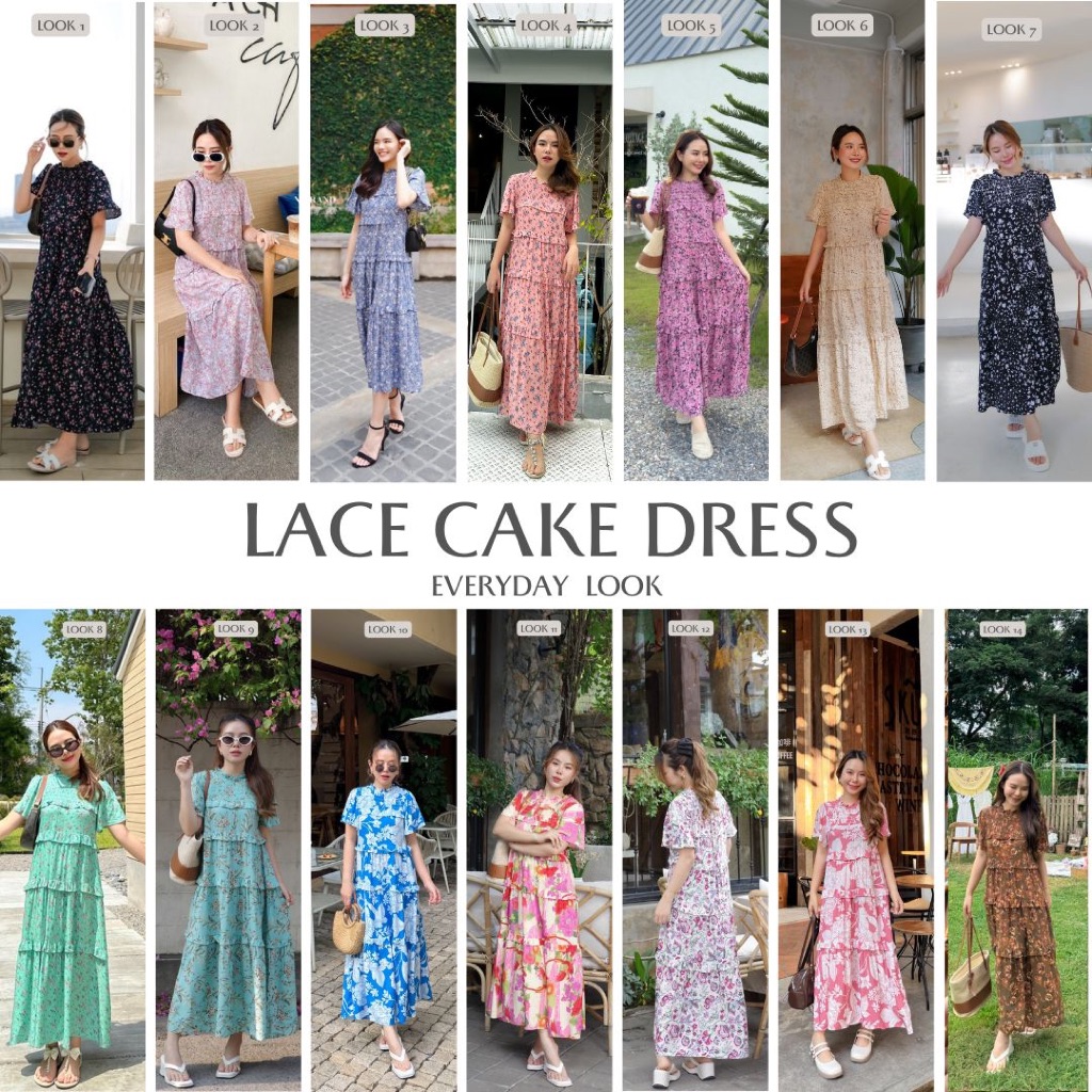 MyWay Brand :*สินค้าขายดี* Lace Cake ทั้งหมด 17 ลาย เดรสยาว ทรงไม่รัดรูป สีอ่อนแนะนำใส่ซับในเพิ่มน้า