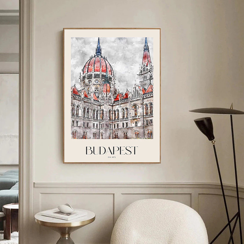 (พร้อมส่งจากไทย ภาพรวมกรอบ) ภาพวาดสีน้ำ อิตาลี ฝรั่งเศส ยุโรป สหราชอาณาจักร ตกแต่งห้อง - รูปที่ 3