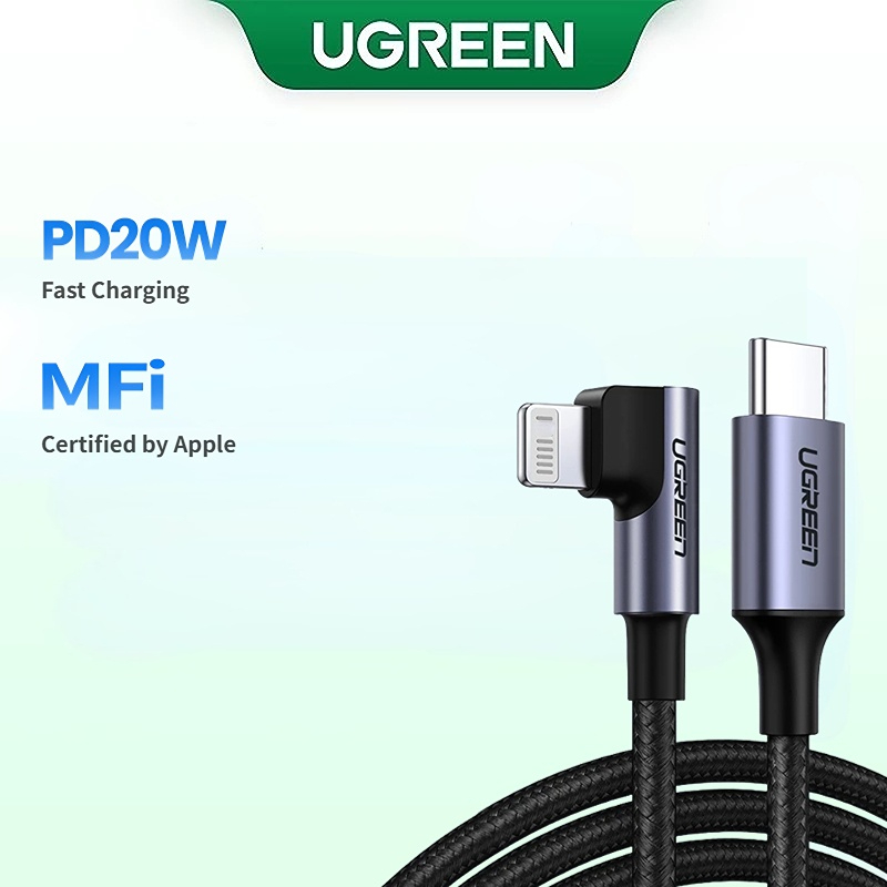 UGREEN ສາຍຊາດ USB-C ທໍແບບຖັກໄນລອນ PD 20W (ຫົວແນວມຸມຂວາ) ສາຍຊາດໄວ USB Type-C ສຳລັບ iPhone 14/14 Max/14 Pro/Pro Max