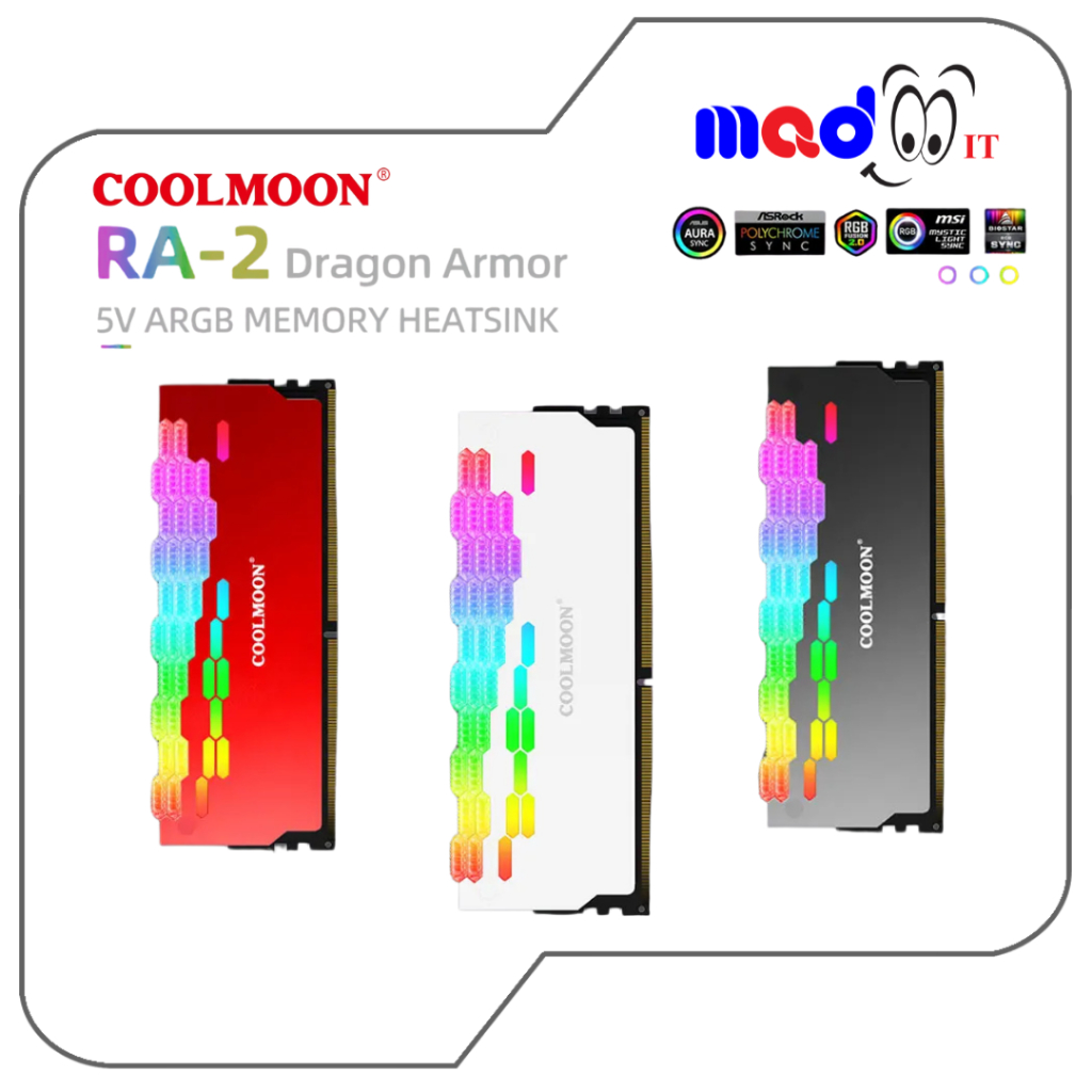 Coolmoon RA-2 RAM Memory Bank Heat Sink Cooler ARGB 5V 3PIN Cooling Heat Sink