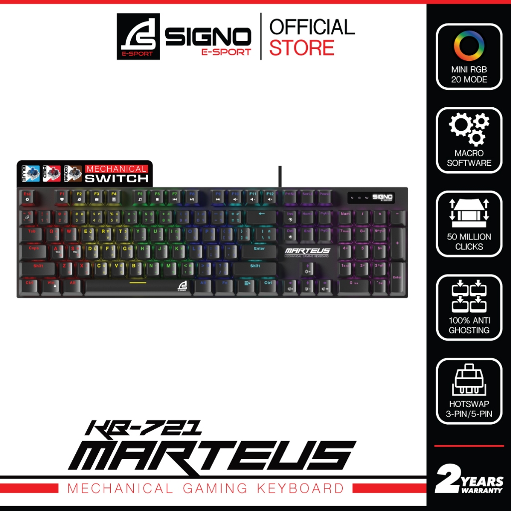 SIGNO KB-721 คีย์บอร์ดเกมมิ่ง Mechanical Keyboard (Blue/Red/Brown Switch) ไฟ Mini RGB มาโคร เปลี่ยนสวิตช์ได้ Hot-Swap