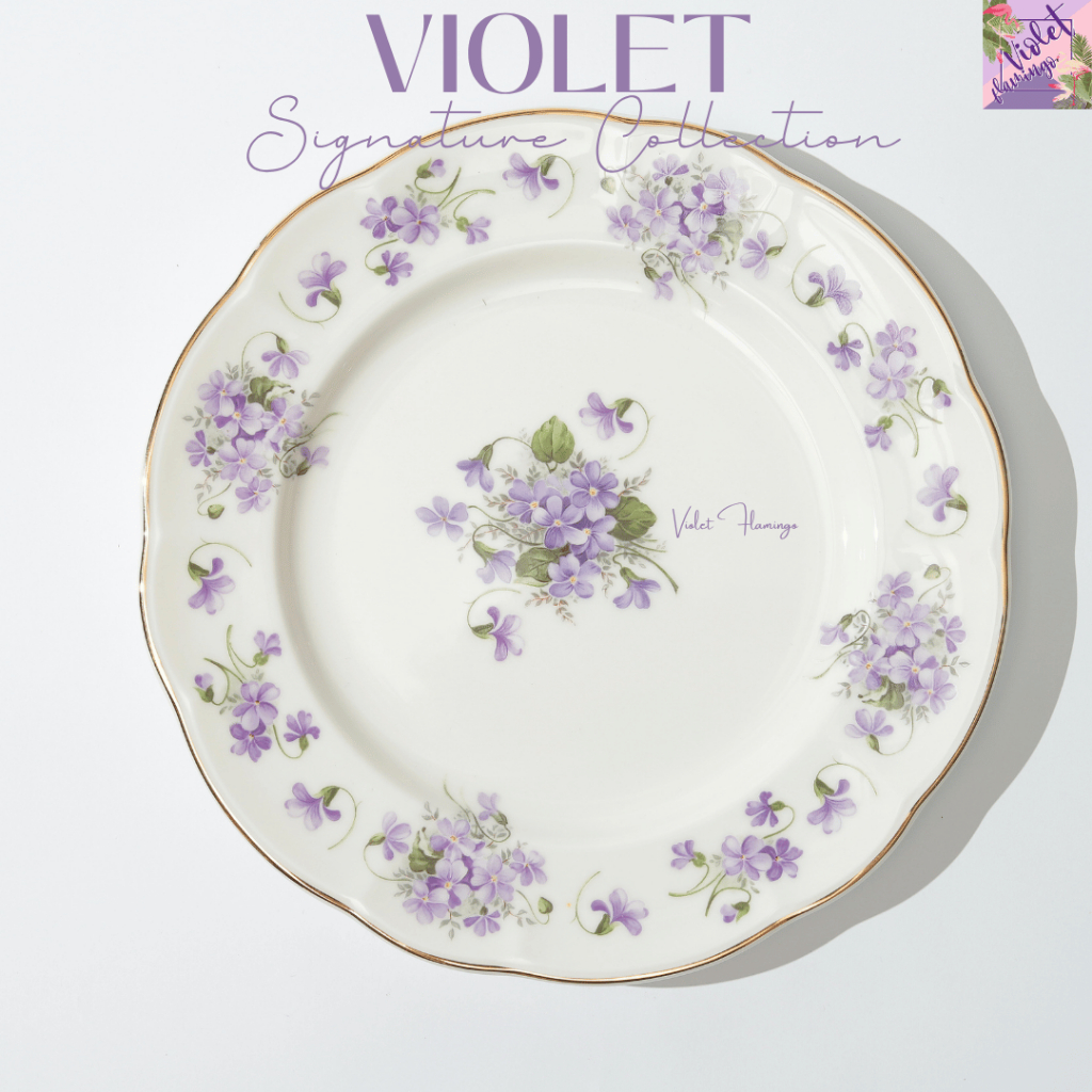 Violet Flamingo จานชามลายดอกไม้สีม่วง Violet Signature Collection วัสดุ Premium Fine Porcelain เกรดค