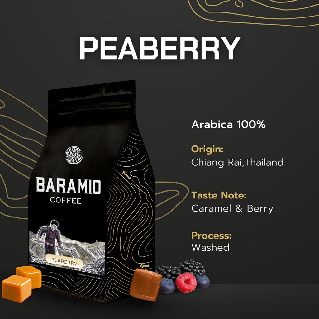 เมล็ดกาแฟคั่วดอยช้างพีเบอร์รี่ ขนาด 250-500 กรัม (Arabica100%)