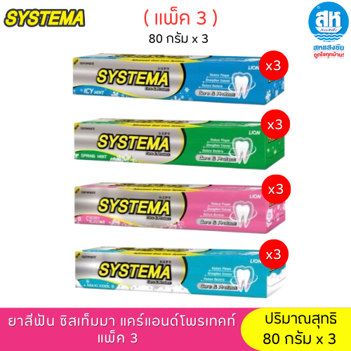 SYSTEMA ((แพ็ค 3)) ยาสีฟัน ซิสเท็มมา แคร์แอนด์โพรเทคท์ 80 กรัม