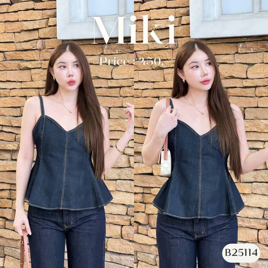 เสื้อสายเดี่ยวยีนส์ ดีเทลซิปหลัง Clothing ผู้หญิง B25114 l MIKI [ซื้อครบ1,000 แถมเครื่องประดับ]