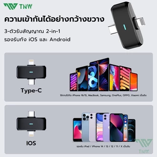 TNW A36 2-In-1 ไมโครโฟนไร้สาย การตัดเสียงรบกวนอัจฉริยะ 2.4GHz Wireless Microphone ไมค์ไลฟ์สด รองรับ IOS/Type-C