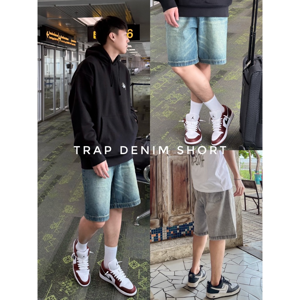 Trap denim short 019 (790.-) กางเกงยีนส์ขาสั้นผู้ชายทรงกระบอกใหญ่ แต่งเฟดสีสวย ผ้ายีนส์นิ่ม ใส่สบาย