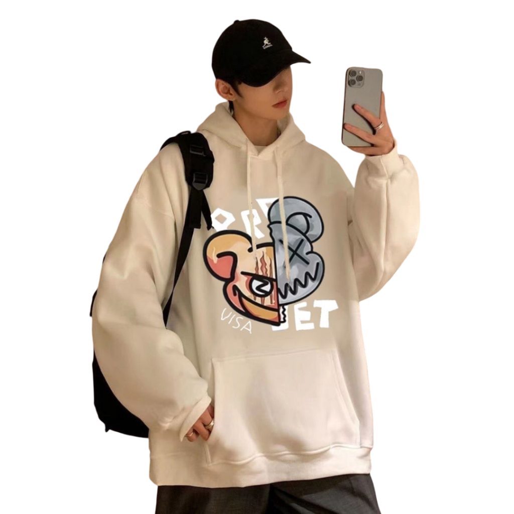 K804M เสื้อฮู้ด เสื้อกันหนาวมีฮู้ด ผ้าสำลี สกรีนลายสีชัด ไม่ลอกไม่หลุดง่าย เสื้อแขนยาวพิมลาย (M-5XL)