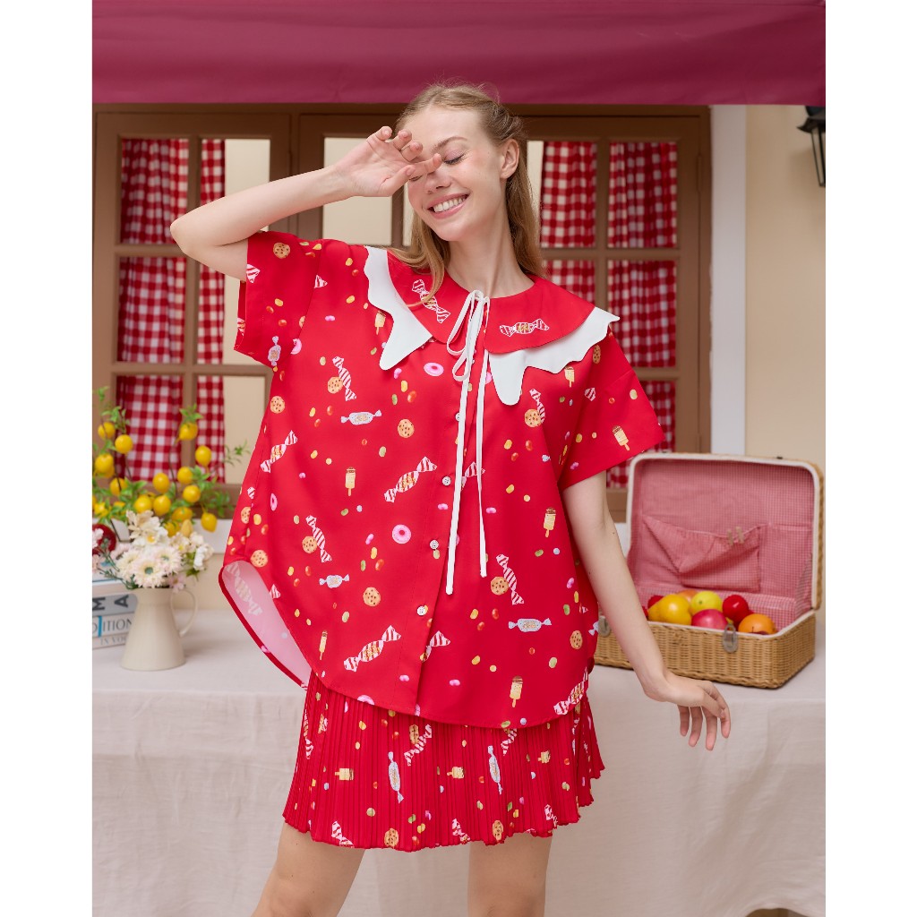VACAY INDEED | SET Mila  + Ami Skorts ลาย Candy Shop (เซ็ท เสื้อ+กระโปรงกางเกง) /พร้อมส่ง