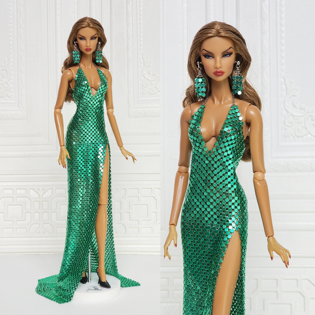 ชุดตุ๊กตา ทำมือ ตาข่ายโลหะสีเขียว สำหรับบาร์บี้ Fashion Royalty Doll Barbie Silkstone Poppy Parker N