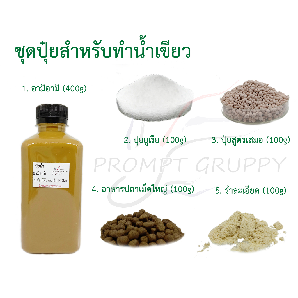 ชุดปุ๋ยขยายทำน้ำเขียว ชุดขยายน้ำเขียวคลอเรล่า น้ำเขียวไรแดง บูม (เฉพาะปุ๋ยเท่านั้น ไม่มีน้ำเขียว)