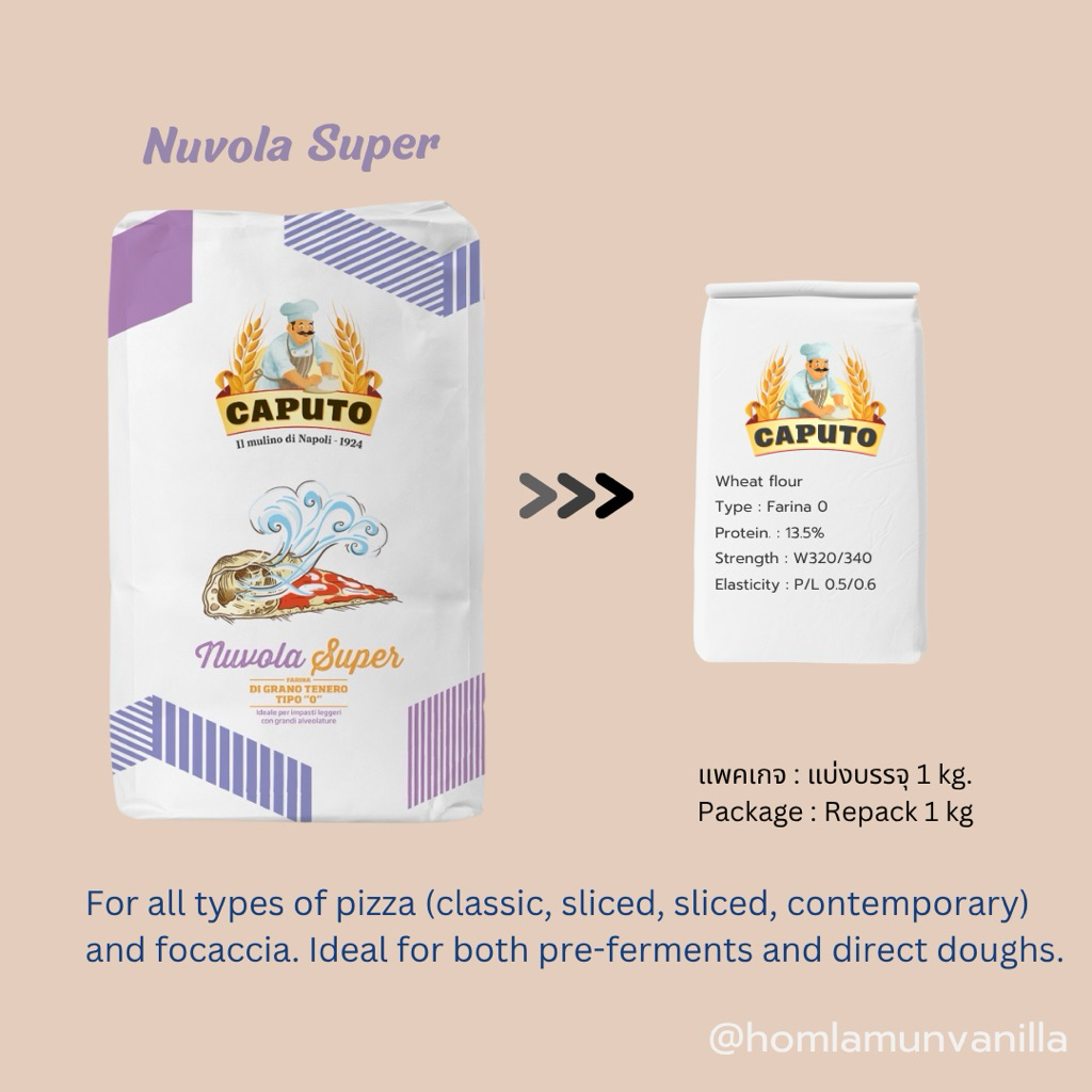 แป้งพิซซ่า Caputo Nuvola Super Tipo 0 แบ่งบรรจุ (Repacked ) 1 kg.