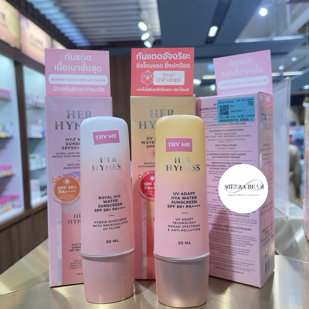 ใหม่ ! ครีมกันแดด HER HYNESS 𝗦𝗣𝗙𝟱𝟬+ 𝗣𝗔++++ กันแดดอัจฉริยะ 𝗨𝗩 𝗔𝗱𝗮𝗽𝘁 𝗛𝘆𝗮 𝗪𝗮𝘁𝗲𝗿 💛 /สูตรอัพเกรด! 𝗛𝘆𝗮+ 𝗪𝗮𝘁𝗲𝗿 𝗦𝘂𝗻𝘀𝗰𝗿𝗲𝗲𝗻 🩷