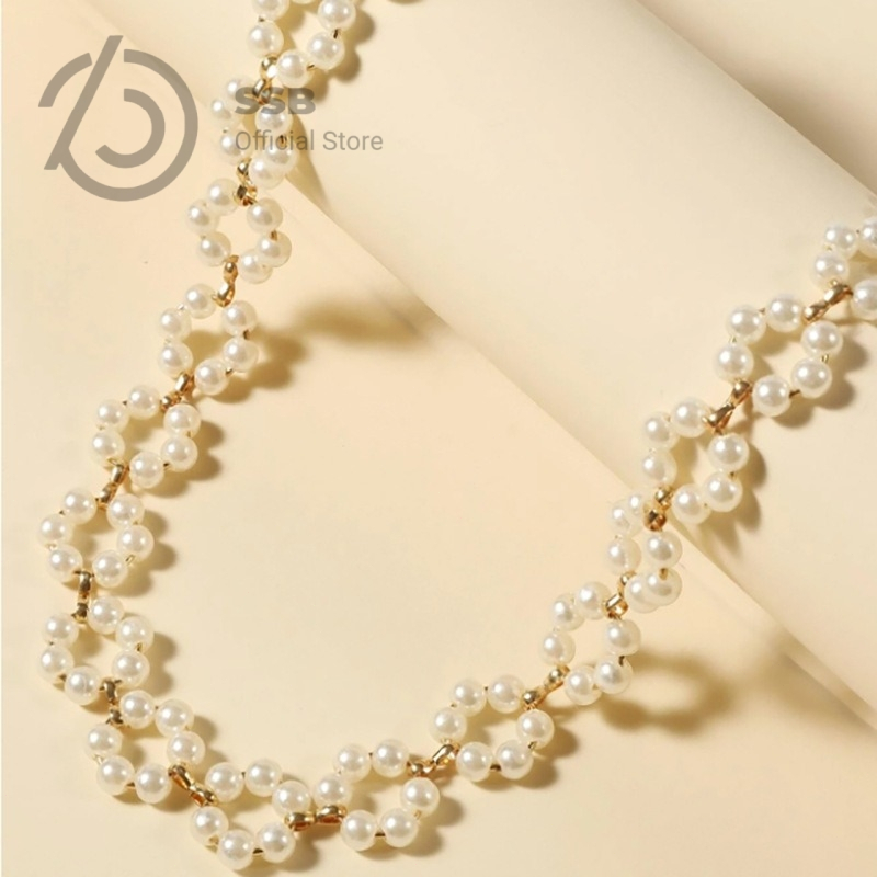 SSB สร้อยคอไข่มุก ของขวัญสวย ถักมือ สั้น ผู้หญิง ลูกปัดดอกไม้ สไตล์โบฮีเมียน ปรับขนาดได้ สวมทุกวัน ไ