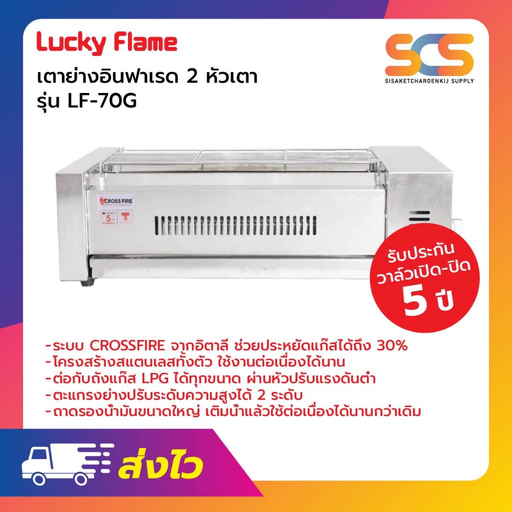 Lucky Flame เตาย่างลัคกี้เฟรมแบบ 2 หัวเตาอินฟาเรด ประหยัดแก๊ส รุ่น LF-70G