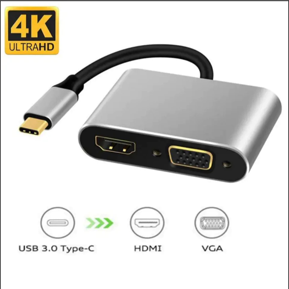 อะแดปเตอร์ USB C HDMI Type c ถึง HDMI 4K 4 ใน 1 พร้อมตัวแปลงเสียงและวิดีโอ VGA USB3.0