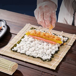 BLIVO ที่ม้วนซูชิ เสื่อม้วนซูชิแบบไม้ เครื่องมือโอนิกิริ ทำจากไม้ไผ่ Sushi Bamboo Roller