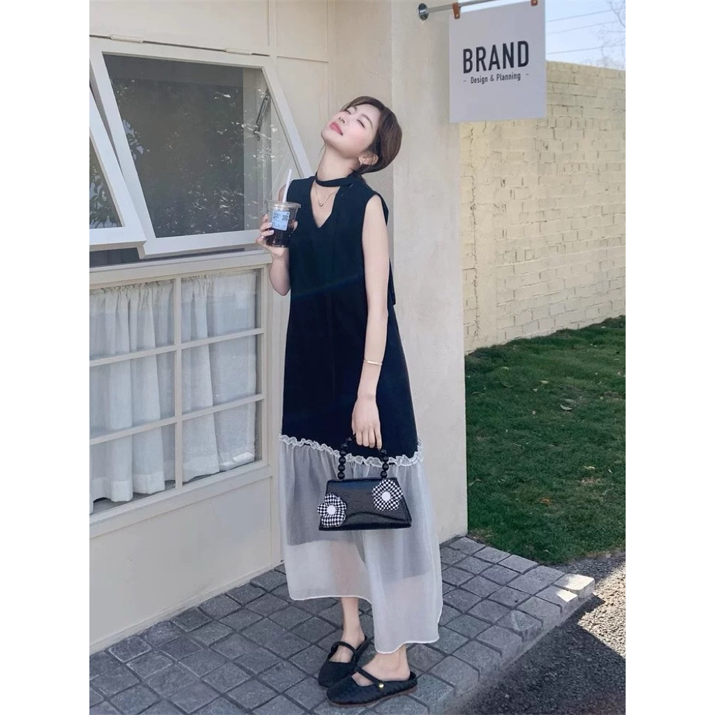 ส่งในไทย 1-2วัน FALA เดรสยาวแขนกุด แต่งระบายชาย (มีสายคล้องคอ) - รูปที่ 4