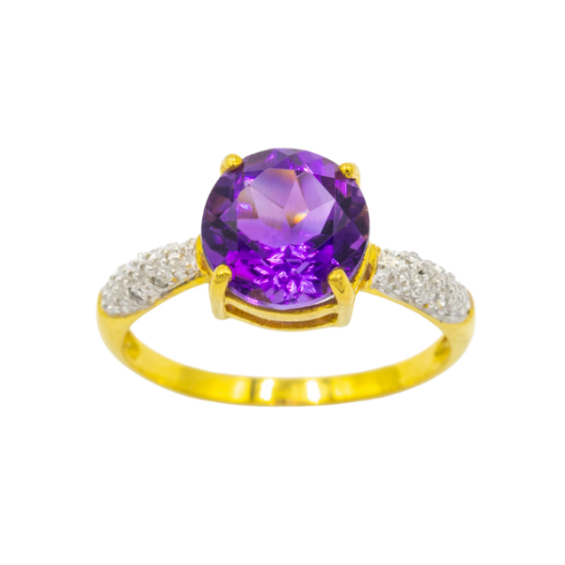 Happy Jewelry แหวนพลอย 2กะรัต บ่าข้างเพชร แหวนพลอยเม็ดใหญ่ แหวนเพชร แหวนทองเพชรแท้ ทองแท้ 37.5% PL144