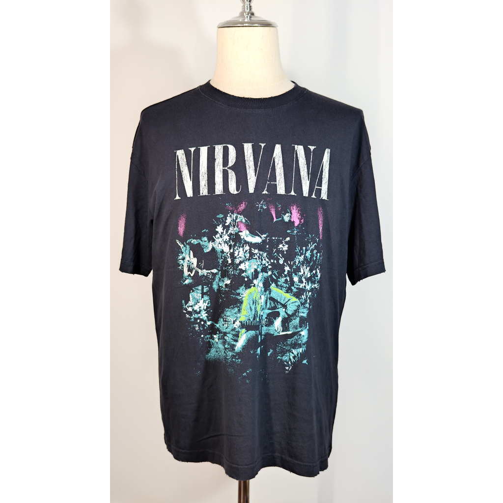 H&M:เสื้อยืดวง Nirvana ของแท้ ทรงโอเวอร์ไซส์ สีดำวินเทจ สไตล์คลาสสิกย้อนยุค