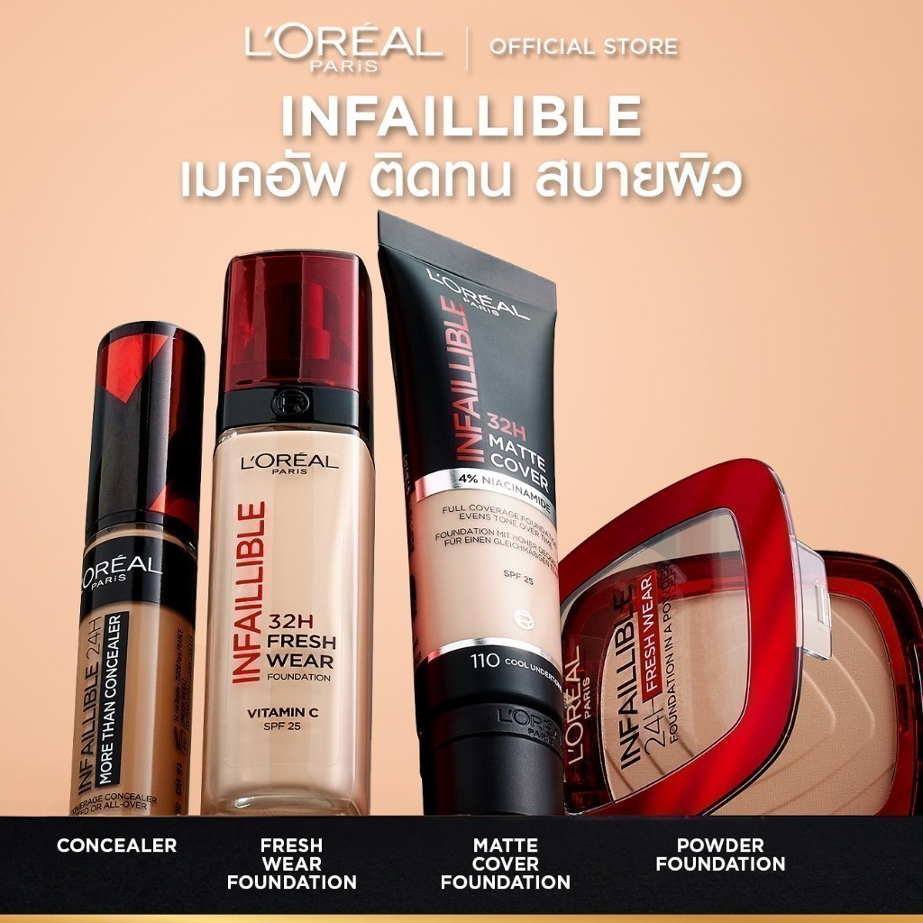 ลอรีอัล ปารีส L'Oréal Paris Infaillible Fresh Wear Foundation 30ml รองพื้นผิวเฟรช ปกปิด ติดทน32ชม. กันน้ำ กันเหงื่อ - รูปที่ 4