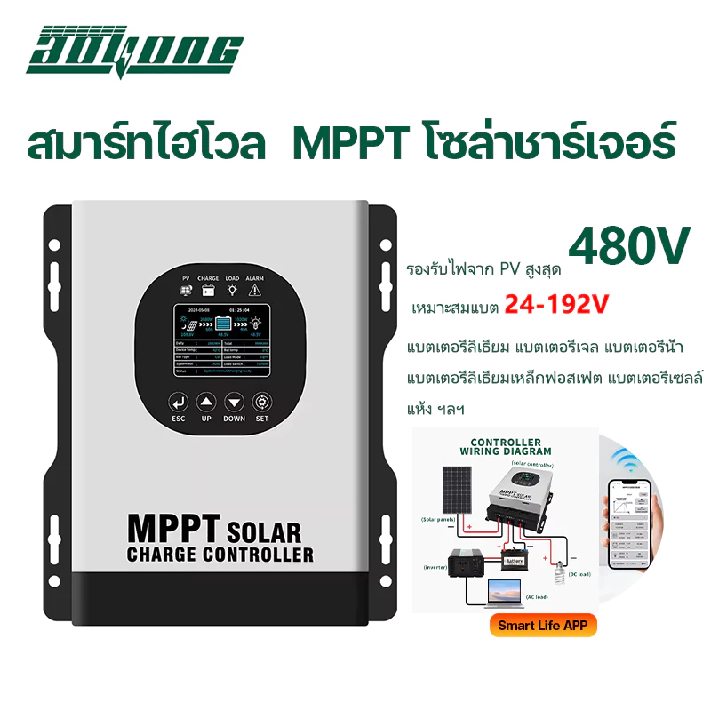 【ส่งไว】AOYANG Smart ไฮโวล MPPT Solar Controller โซล่าชาร์เจอร์แบบเชื่อมต่อ wifi ได้ 12V-192Volt AUTO รับไฟ PV480V Max