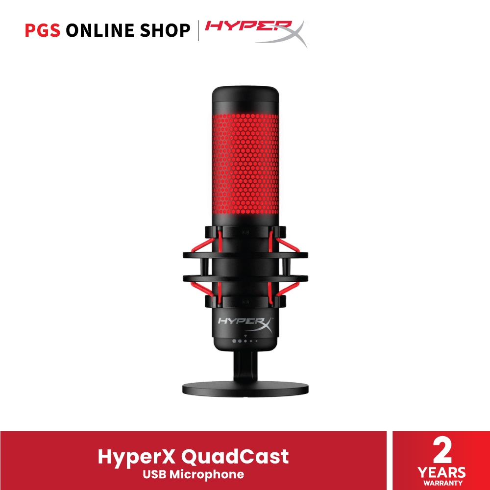 HyperX Microphone QuadCast ไมโครโฟนสตรีมมิ่ง มีแผ่นกรองเสียง ฐานตั้ง, USB 2.0, รับเสียง 4 รูปแบบ, รั