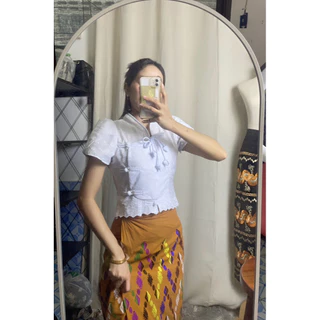 เสื้อมอญประยุกต์ลูกไม้สีขาว งานใหม่ แบบน่ารักมาก เนื้อผ้านิ่มใส่สบาย
