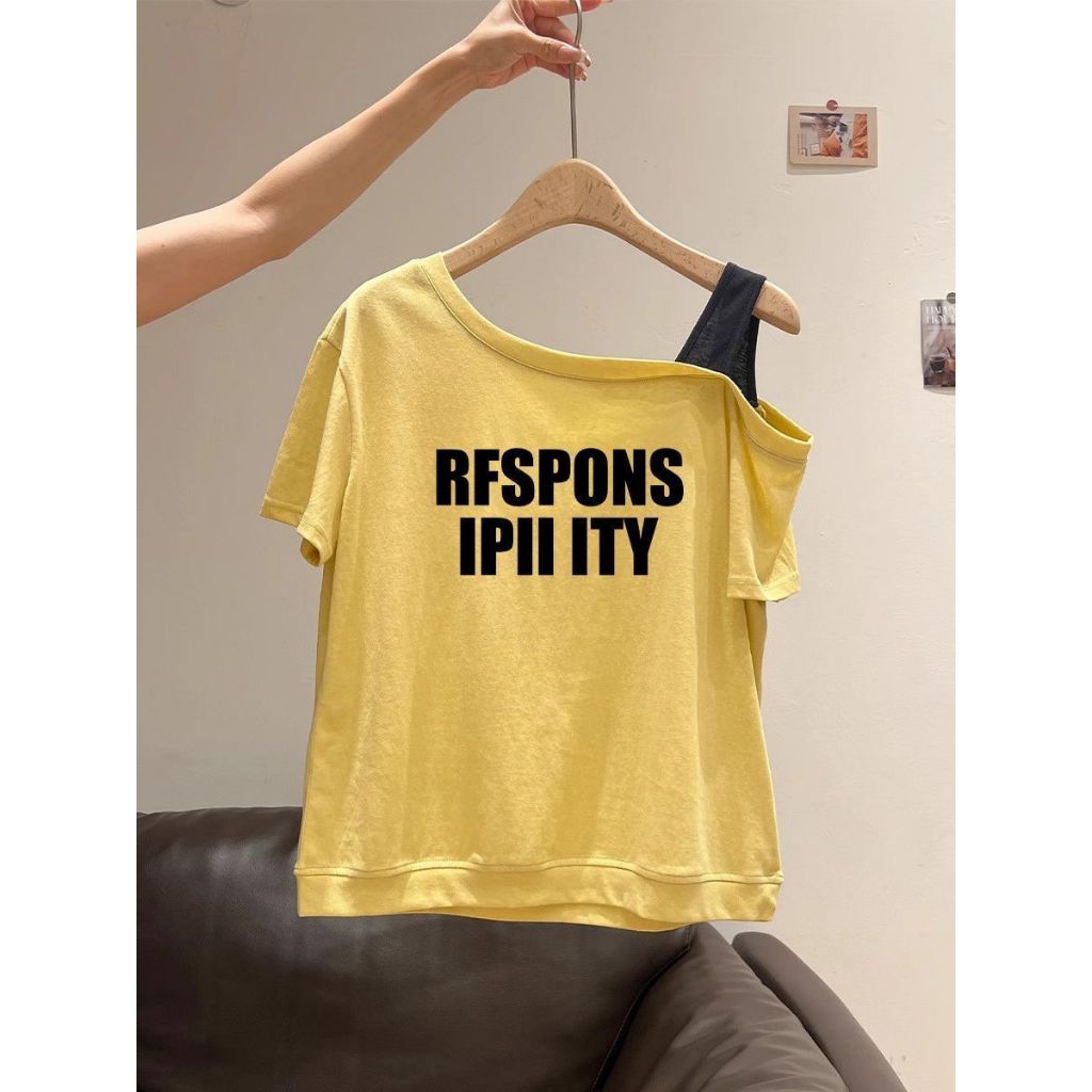 เสื้อปาดไหล่แฟชั่นสตรีสไตล์วินเทจแขนสั้นสีเทาเนื้อผ้าโปร่ง
