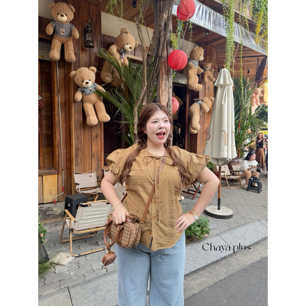 งานเสื้อเชิ๊ตแต่งแต่งเกล็ดหน้า แขนตุ๊กตา เชือกผูกคอ ดีเทลเชือกหลังเข้ารู