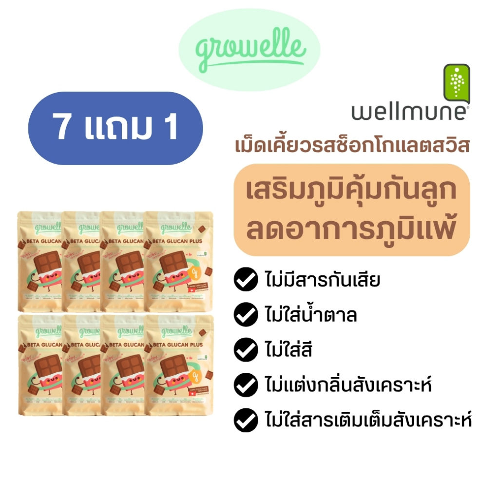 【7 แถม 1】รสช็อกโกแลต Growelle Beta Glucan Plus วิตามินเด็ก เสริมภูมิคุ้มกัน ลดภูมิแพ้ ป้องกันหวัด