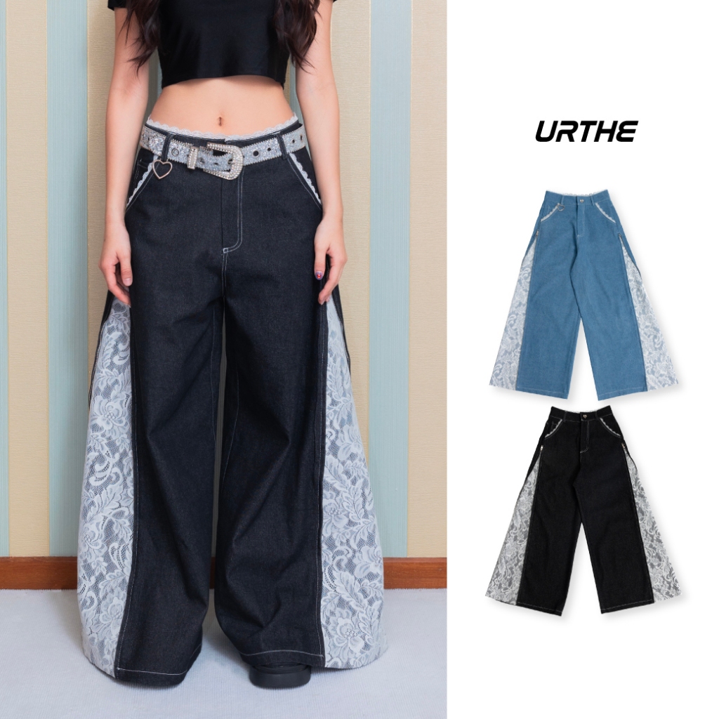 URTHE - กางเกงยีนส์ ขายาว รุ่น LACE WIDE PANTS