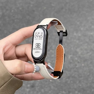 【สาย+ฟิล์ม】 สำหรับ Xiaomi Band MiBand 10 9 8 สายหนังแม่เหล็ก + HD ฟิล์มป้องกันที่ชัดเจน Xiaomi Band 10 9 8 NFC สายรัด