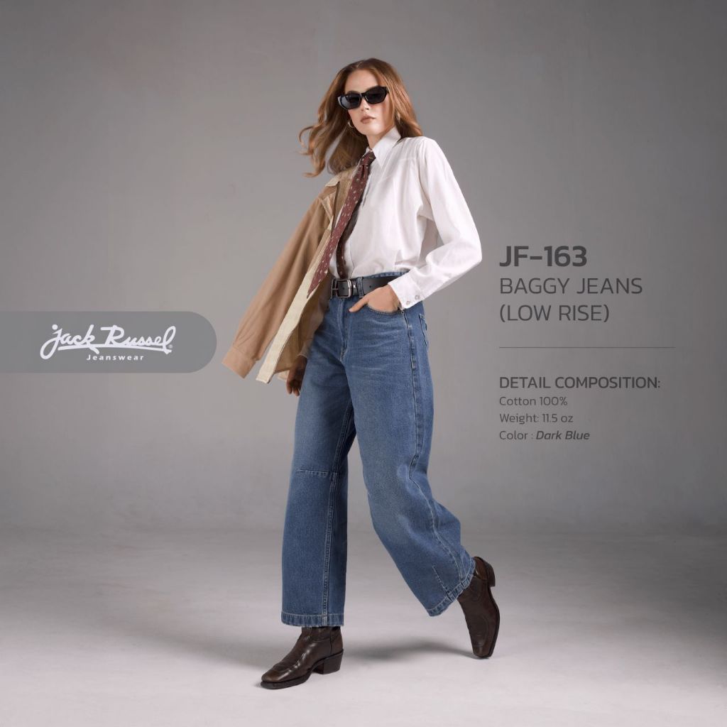 Jack Russel - Women Jeans กางเกงยีนส์ผู้หญิงทรงหลวมขาบาน - Handwerk JF-163 Baggy Dark blue Low Waisted