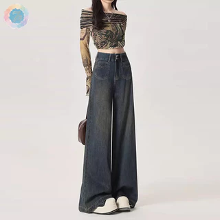 S-5XL กางเกงยีนส์เอวสูง กระบอกใหญ่ ทรงสวย ใส่ สบาย แมทง่าย ใส่ได้ทุกลุค