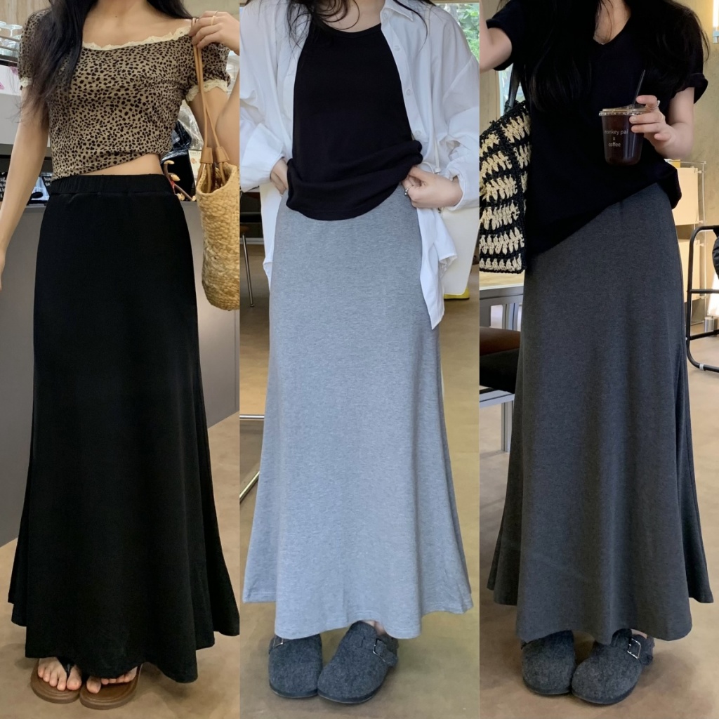 Blossom Closet🐋กระโปรงทรงหางปลาผู้หญิง กระโปรงถัก ยาว ผ้ายืด ทรงหลวม