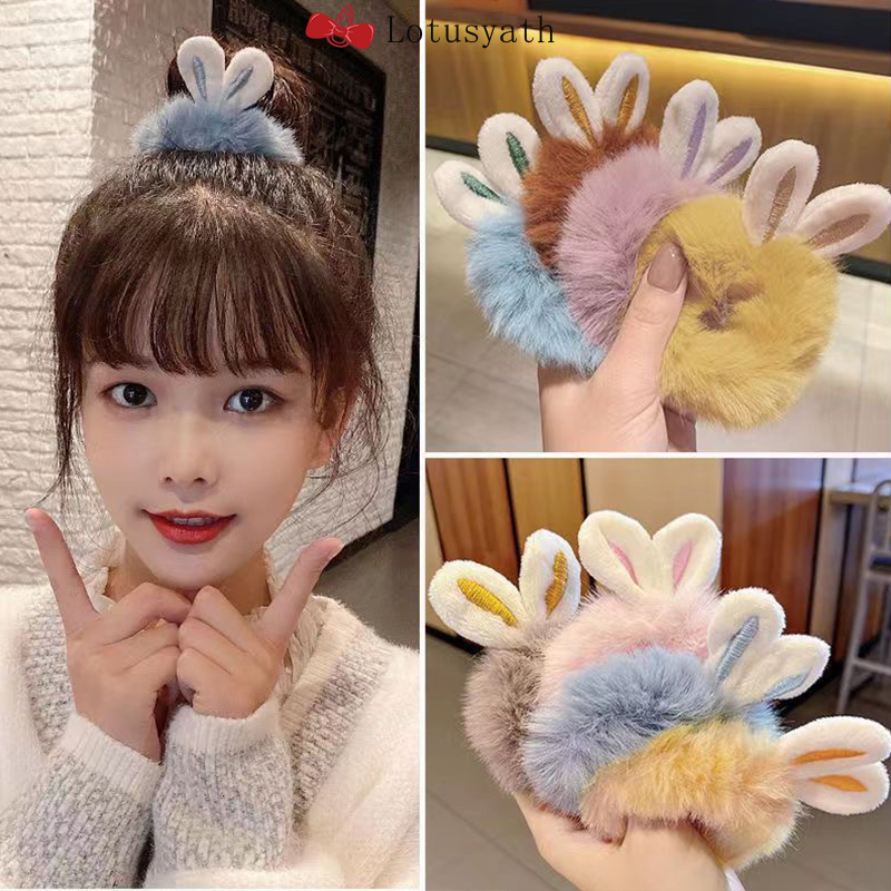 🐇🐇 ยางมัดผมหางม้า หูกระต่ายน่ารัก แบบยืดหยุ่น อุปกรณ์เสริม สําหรับเด็กผู้หญิง เครื่องประดับผมหวานๆ
