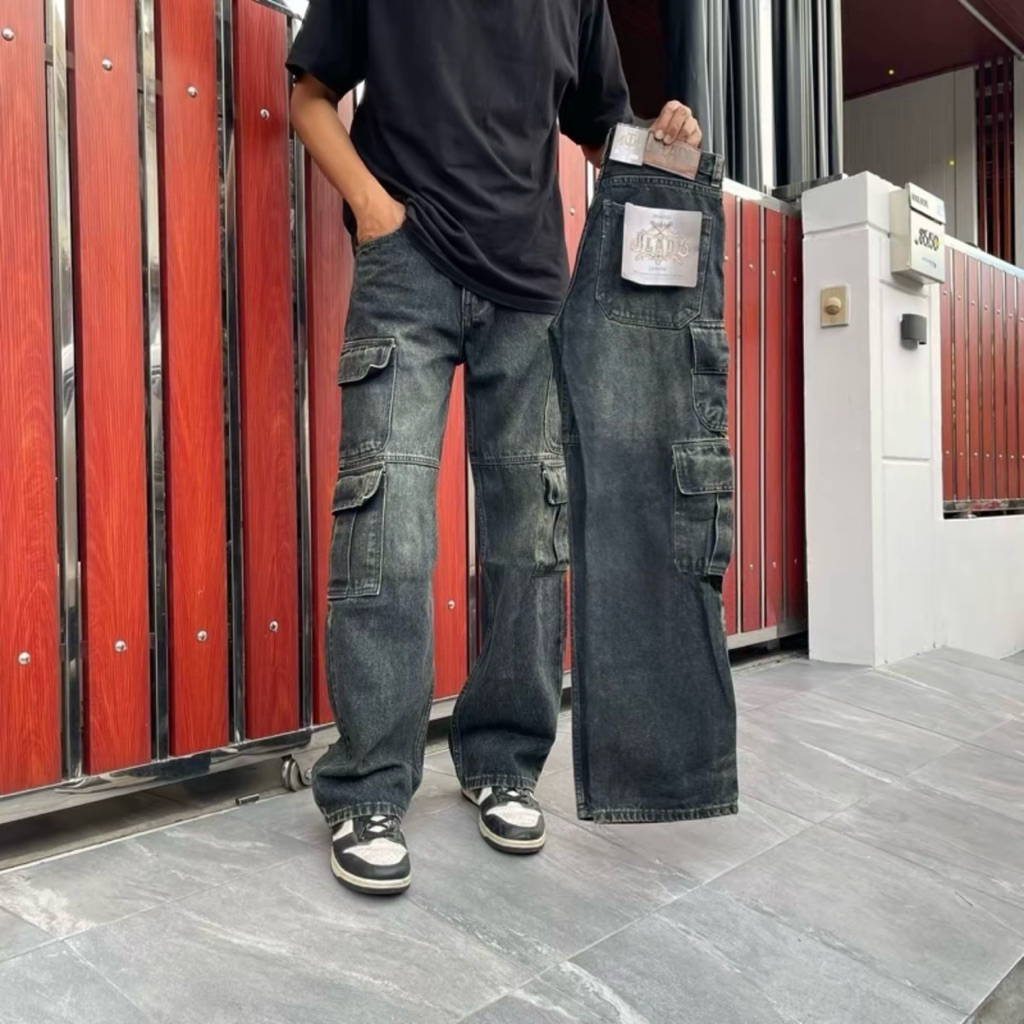 กางเกงยีนส์คาร์โก้ขายาว 8 กระเป๋า