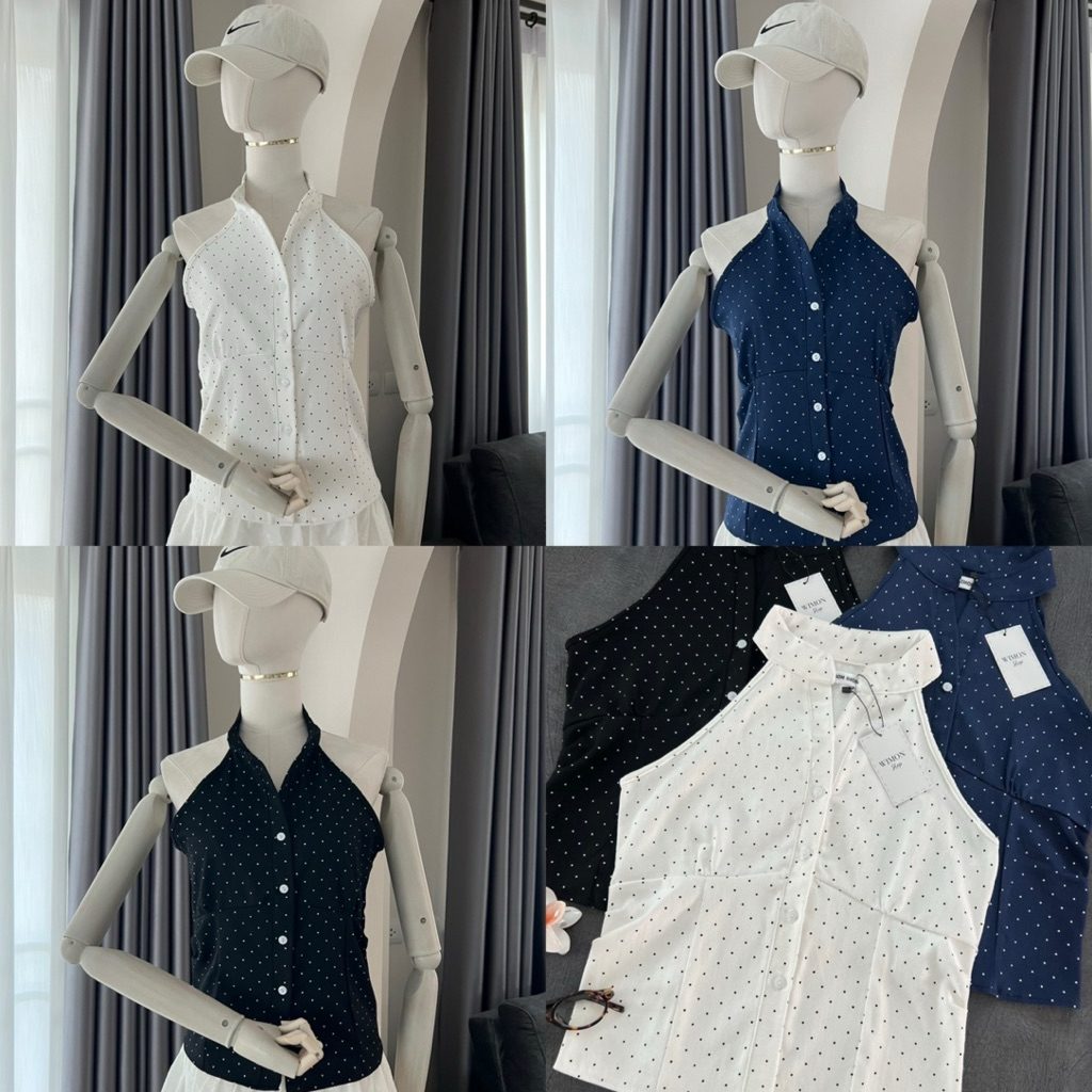 Wimon - เสื้อยีนส์ Polkadot แขนกุด ทรงสวย🦋