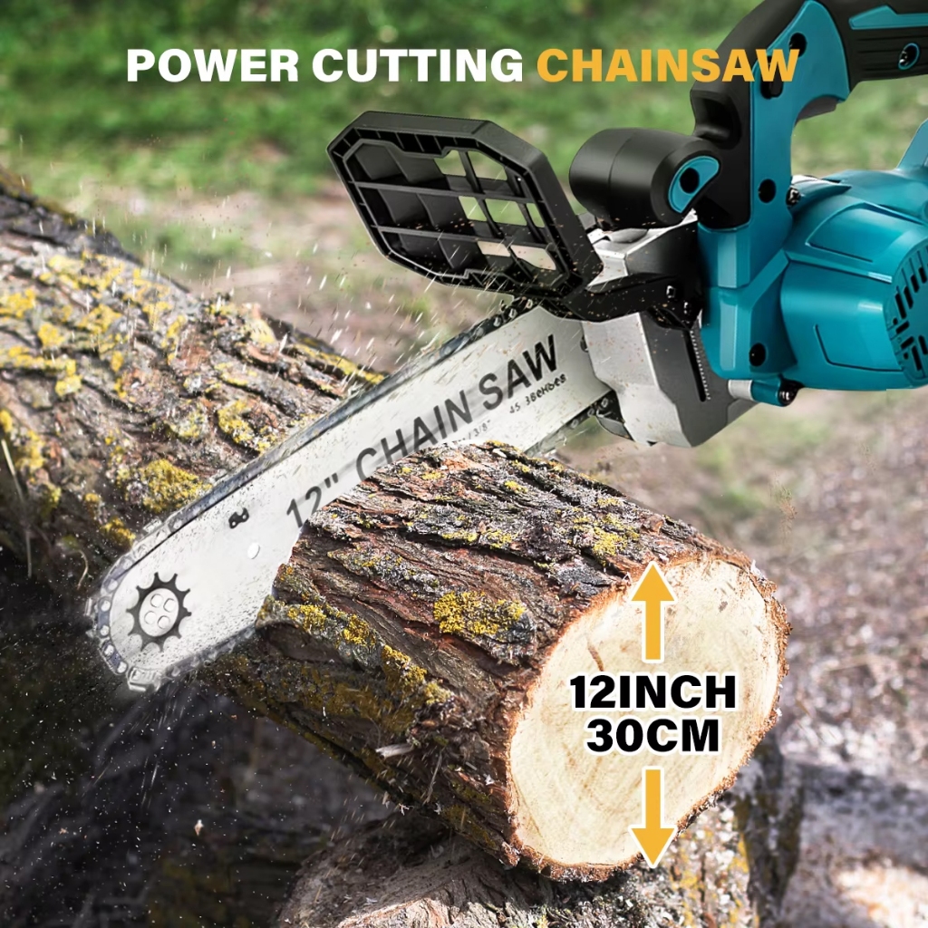 เลื่อยไฟฟ้า 12 นิ้ว มอเตอร์ไร้แปรงถ่าน 1900W วัตต์ เลื่อยโซ่ แบตเตอรี่ลิเธียมไอออนแบบชาร์จไฟได้ เครื่องมืองานไม้สำหรับ - รูปที่ 5