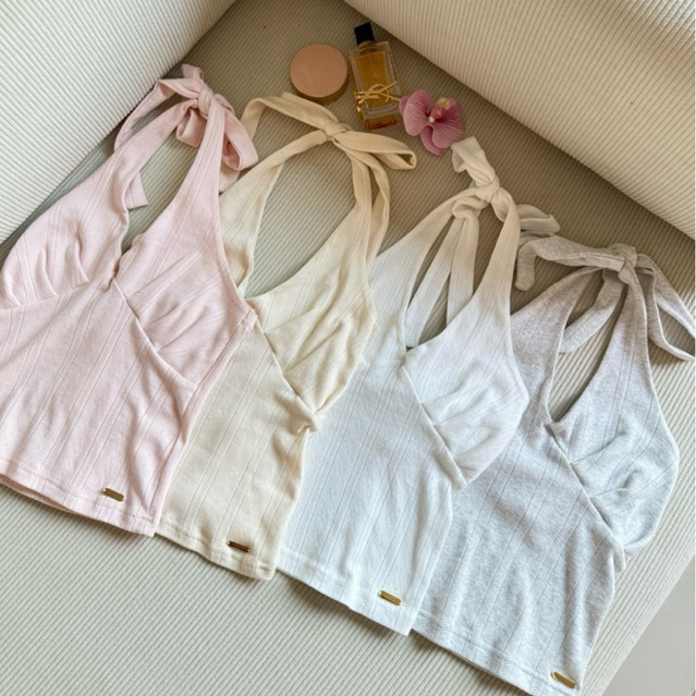 Banie top🥞 (SR18) เสื้อผูกคอผ้าฉลุ siristylebkk (เฉพาะเสื้อ)