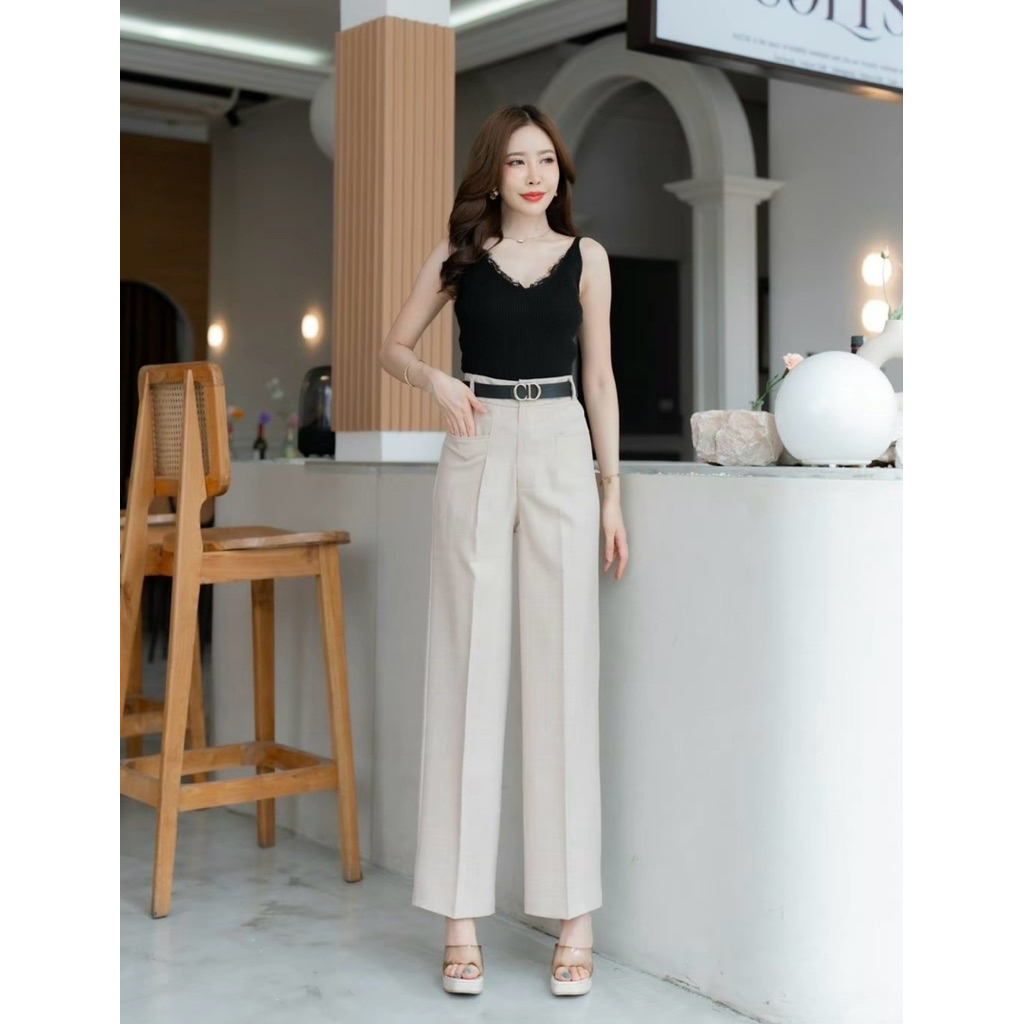 ส่งต่อ อาณาจักรกางเกง G97 Size 2XL เอวสูงทรงกระบอกกลาง สีเทาฟ้า,สีครีม ของใหม่💙🤍